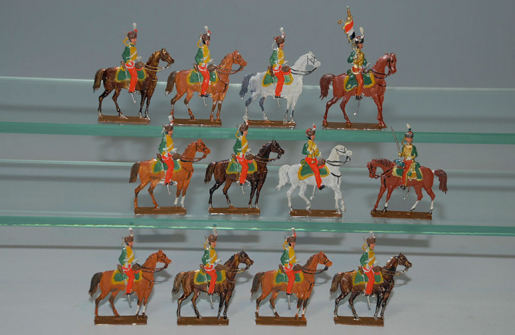 12 antike Zinnfiguren * franz. Ulanen Kavallerie * vor 1900