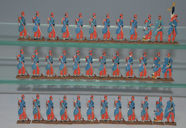 36 antike Zinnfiguren Franz. Infanterie von 1870-1871 * vor 1900
