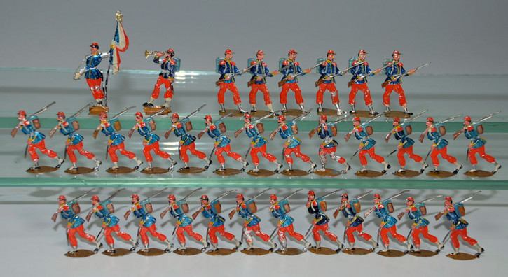 33 antike Zinnfiguren * franz. Infanterie * um 1880-1890