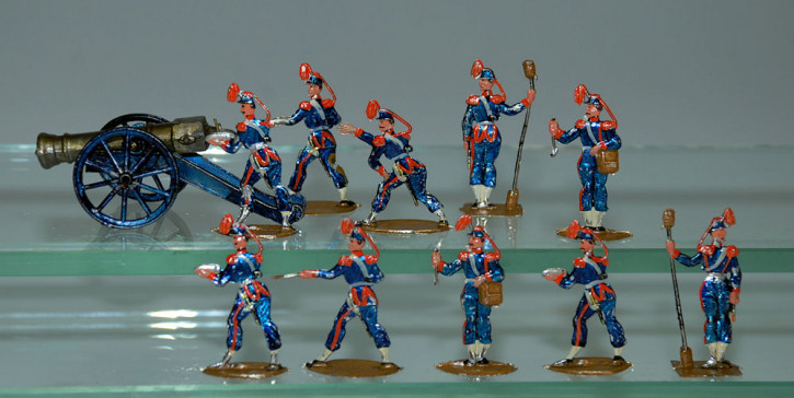 11 antike Zinnfiguren * franz. Artillerie Truppe * um 1880-1890