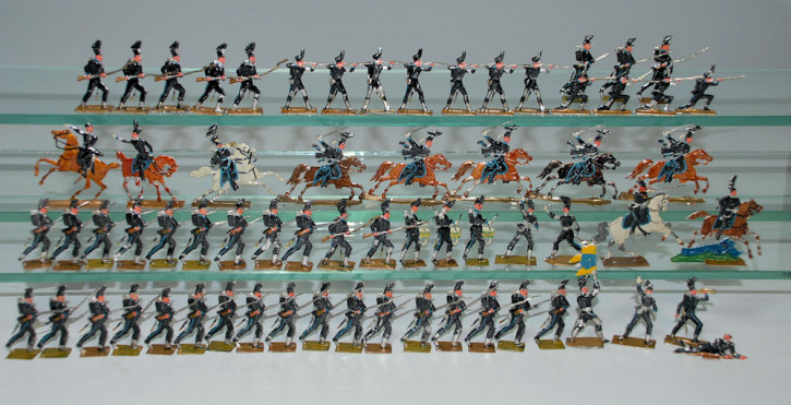 66 antike Zinnfiguren * Kavallerie & Infanterie * um 1880-1890
