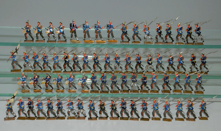 71 antike Zinnfiguren * preuss. Infanterie im Marsch * um 1880