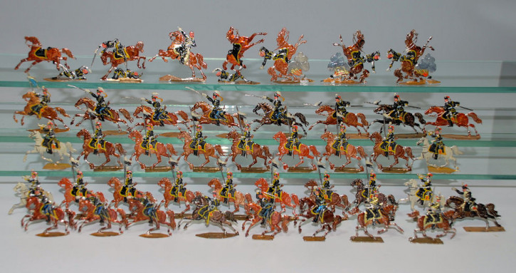 41 antike Zinnfiguren schwarze Ulanen Kavallerie um 1880-1890