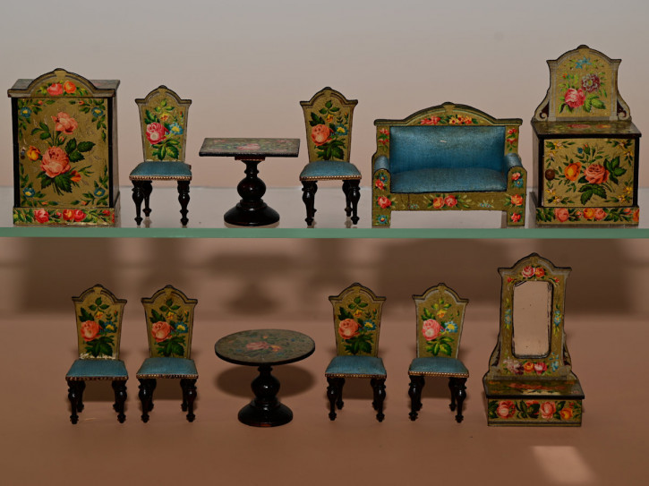 antique dollhouse salon furniture set - 12 pieces * around 1860/1880