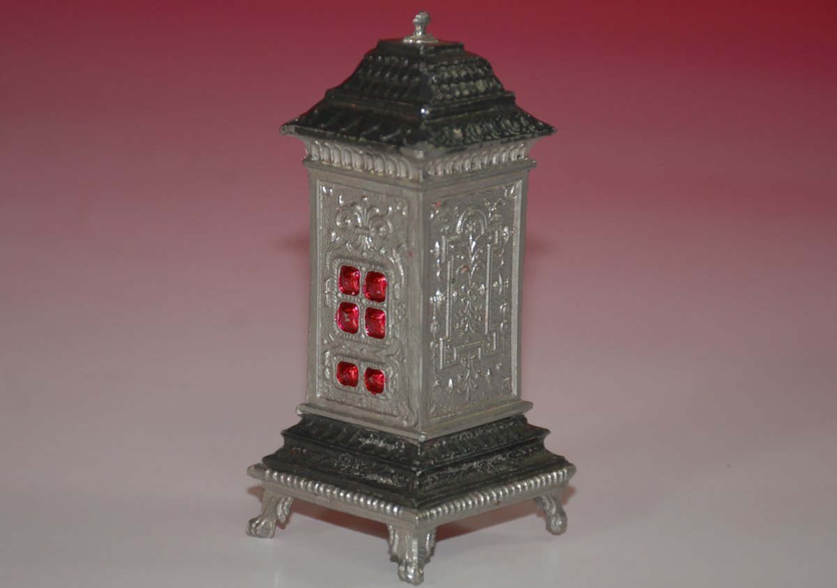 antique dollhouse pewter stove painted & glazed * c. 1860/1880