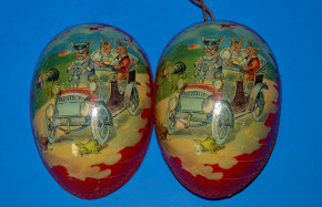 antique Easter egg * rabbits Oldtimer driving * at 1900-1920