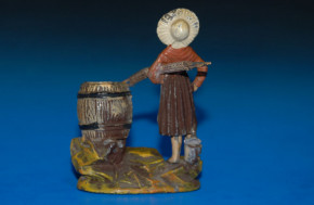 antique G. Heyde figure fisherman with net & fish barrel at 1900