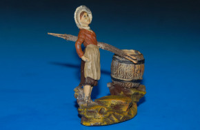 antique G. Heyde figure fisherman with net & fish barrel at 1900