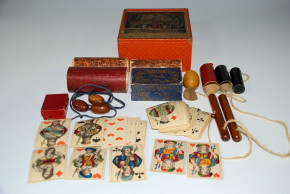 antiker Zauberkasten "Neuer Taschenspieler Apparat" um 1850