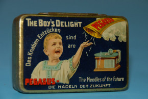 antique Pegasus gramophone needle tin The Boy&#180;s Delight * 1