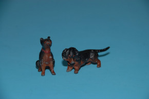 2 Miniatur Zinn Hunde * Dackel * Georg Heyde Dresden um 1900