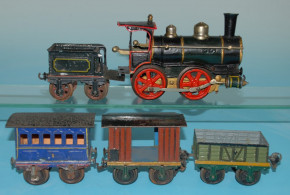 Märklin uralt Zug 1021 RNN & 3 Eisenbahnwagen * Sp 1 * 1900