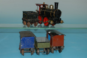 Märklin uralt Zug 1021 RNN & 3 Eisenbahnwagen * Sp 1 * 1900