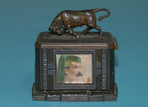 antique metal cast money box with bull * Art Deco * twenties