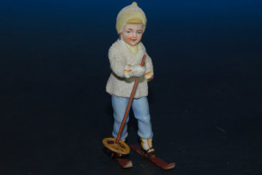 antikes Snowbaby * Mädchen auf Ski mit Glimmer * um 1900-1920