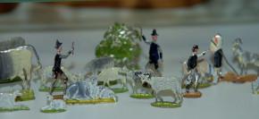 antique Biedermeier period tin figures scene 62 part at 1860-80