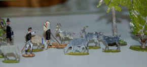 antique Biedermeier period tin figures scene 62 part at 1860-80