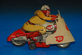 Huki NSU Rennmotorrad mit Friktion * Blech litho. * W. Germany