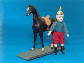 antique doll house doll boy soldiers with horse * at 1900