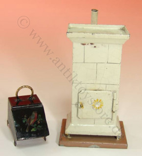 antique doll house Rock & Graner stove & coal box * 1860-1880