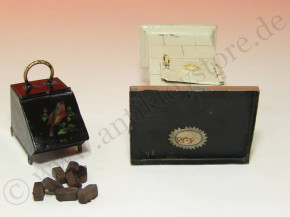 antique doll house Rock & Graner stove & coal box * 1860-1880