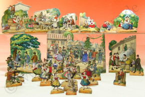 antique Biedermeier diorama Bavarian festival scene * 1860-1880