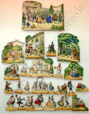 antique Biedermeier diorama Bavarian festival scene * 1860-1880