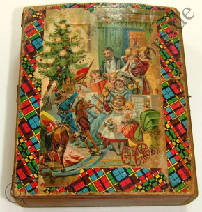 antique puzzle box with Christmas & winter scene * at 1890