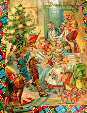 antique puzzle box with Christmas & winter scene * at 1890