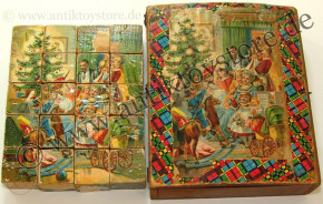 antique puzzle box with Christmas & winter scene * at 1890