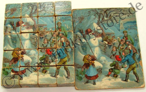 antique puzzle box with Christmas & winter scene * at 1890