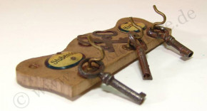 antique doll house key hook bar with 3 keys * at 1900