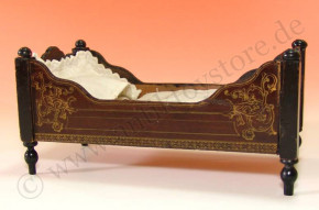 antique doll house BOULE bed with bedding * german 1860-1880