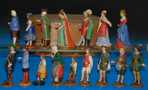 uralte Erzgebirge Pappmaché Figuren in der Spanschachtel * von 1850-1860