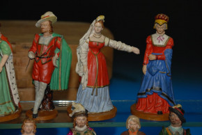 uralte Erzgebirge Pappmaché Figuren in der Spanschachtel * von 1850-1860