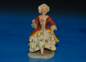 Wackelkopf Figur Pappmaché * Rokokodame um 1840-1860