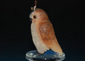 Dresden cardboard Christmas tree decorations * eagle-owl - coloured with glass eyes * at 1900