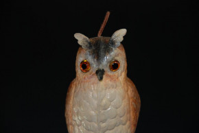 Dresden cardboard Christmas tree decorations * eagle-owl - coloured with glass eyes * at 1900