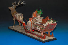 seltenes Weihnachtsmann Schlitten Gespann mit Spielzeug * Ziehspielzeug um 1900