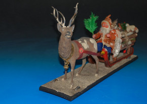 seltenes Weihnachtsmann Schlitten Gespann mit Spielzeug * Ziehspielzeug um 1900