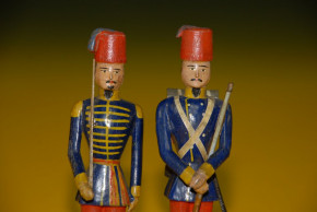 2 antique Erzgebirge soldiers nose figures * Turkish officer & soldier * at 1850