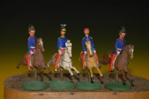 4 Erzgebirge soldiers on feather base bobbing up and down - French Cavalry around 1840/1850