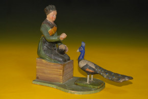 Woman feeds peacock - Biedermeier period papier-mâché figure * around 1820/1830