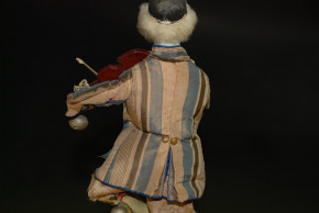 Clown playing machine violin on barrel standing * height 14.8 inch * France at 1850-1860