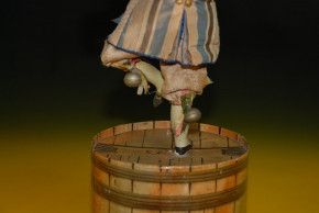 Clown playing machine violin on barrel standing * height 14.8 inch * France at 1850-1860