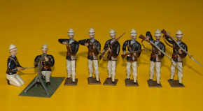 8 antique tin figures * french Colonial soldiers with machine-gun * at 1900