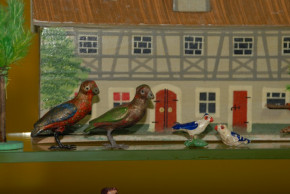 antique Erzgebirge farm - poultry court with papier-mâché figures * at 1880