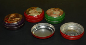 4 small shop miniature tins with child motives * metal litho . at 1900