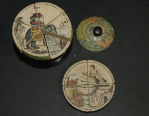 antique globe children jigsaw puzzle game made of wood & paper * in the box at 1850-1860