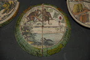 antique globe children jigsaw puzzle game made of wood & paper * in the box at 1850-1860